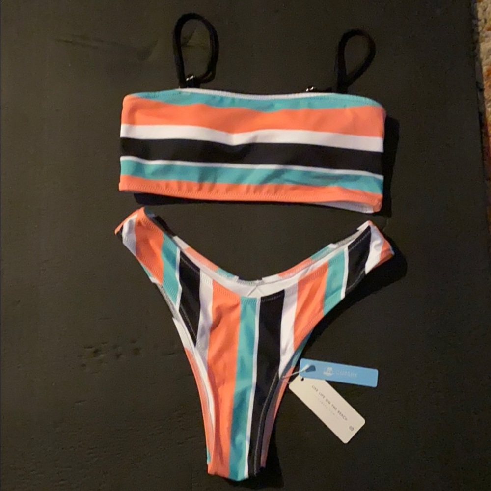 Colorful, striped high leg bikini. Brand new!